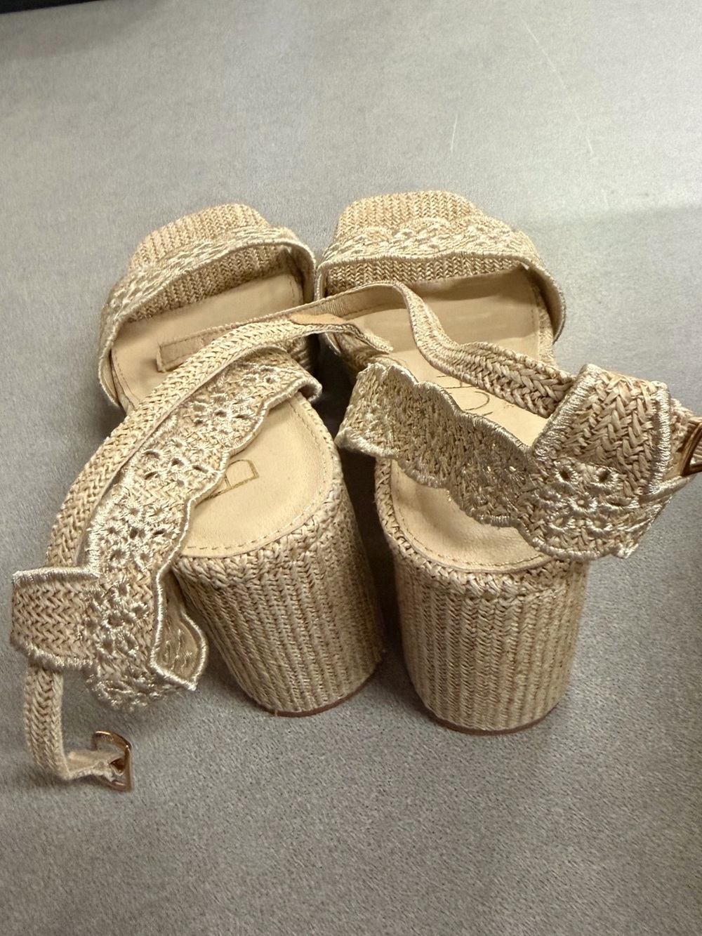 Scalloped Raffia Platform Sandals in Beige - Women's Heels - Picture 4 of 8